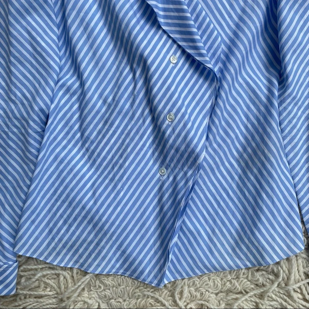 RALPH LAUREN Black Label light blue striped asymmetrical button up top 6 - Picture 3 of 10